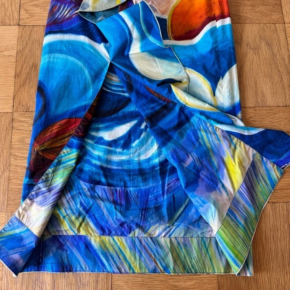 NWT Ulla Johnson 4 Nora Skirt Tuck Shara Hughes Ruffle Slit Abstract Art To Wear